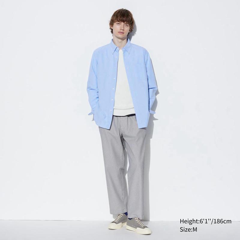 Uniqlo Cotton Ankle (Relaxed Fit, Stripe) Men Trousers Off White  US |  DGEL-51679