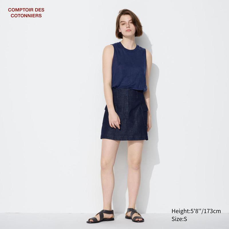 Uniqlo Cotton Blend Mini Women Skirts Blue  US |  ISHN-30618