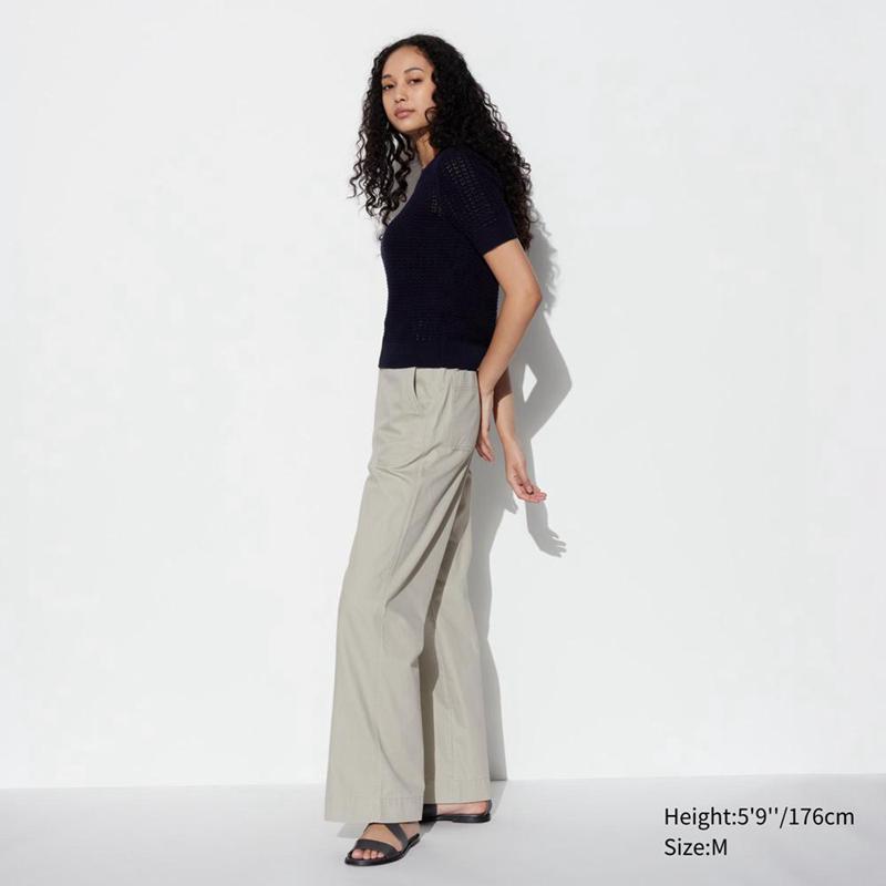 Uniqlo Cotton Blend Straight Women Trousers Blue  US |  UJEF-06917