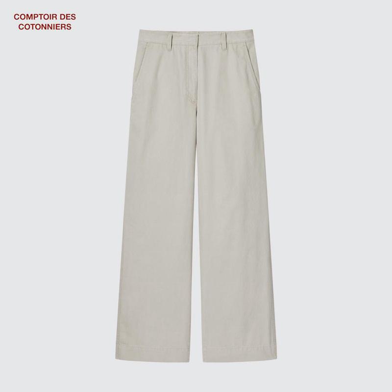 Uniqlo Cotton Blend Straight Women Trousers White  US |  PIAY-96874