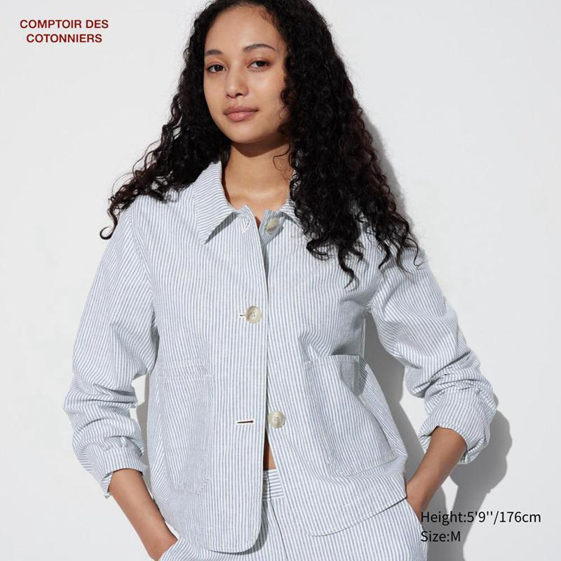 Uniqlo Cotton Blend Women Jackets Blue  US |  VYWM-98072