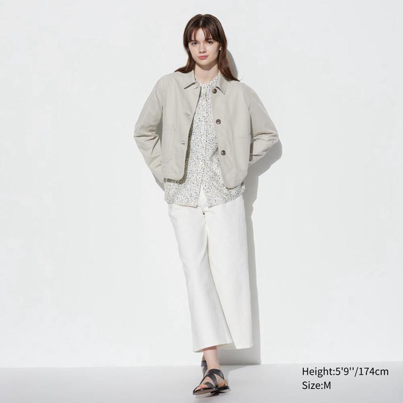 Uniqlo Cotton Blend Women Jackets Grey  US |  XZVA-71943