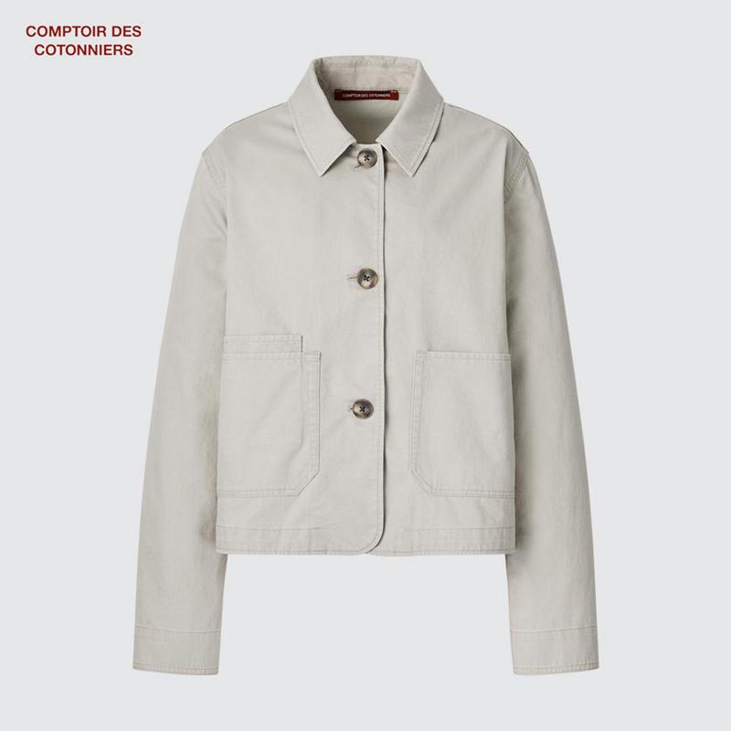 Uniqlo Cotton Blend Women Jackets Grey  US |  XZVA-71943