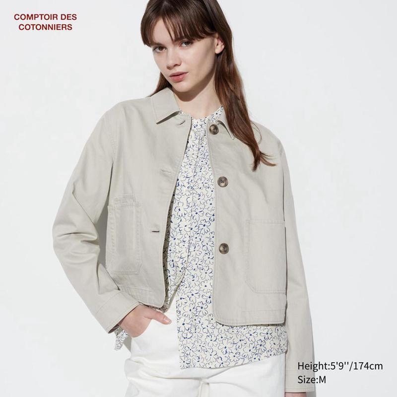 Uniqlo Cotton Blend Women Jackets Grey  US |  XZVA-71943