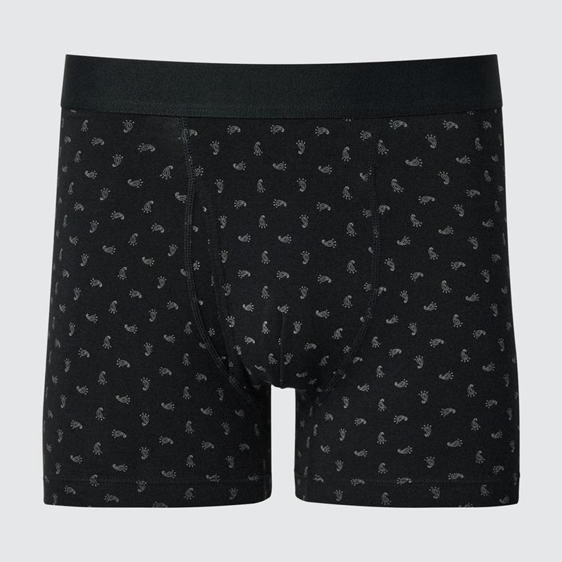 Uniqlo Cotton Boxer (Print) Men Briefs Black  US |  SLWX-51692