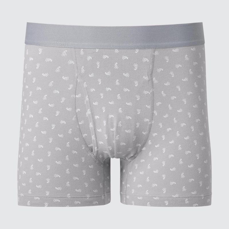 Uniqlo Cotton Boxer (Print) Men Briefs Grey  US |  ZABT-24193