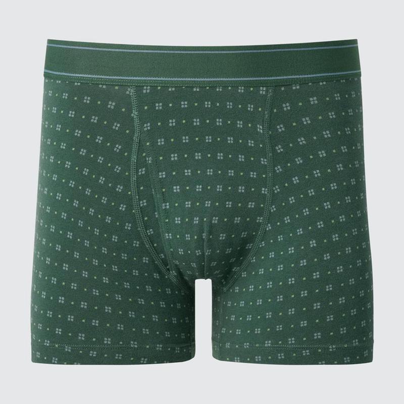 Uniqlo Cotton Boxer (Print) Men Briefs Olive  US |  IKZG-98324