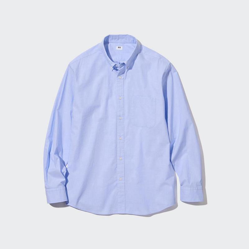 Uniqlo Cotton Broadcloth (Button-Down Collar) Men Shirts Blue  US |  WKFN-46917