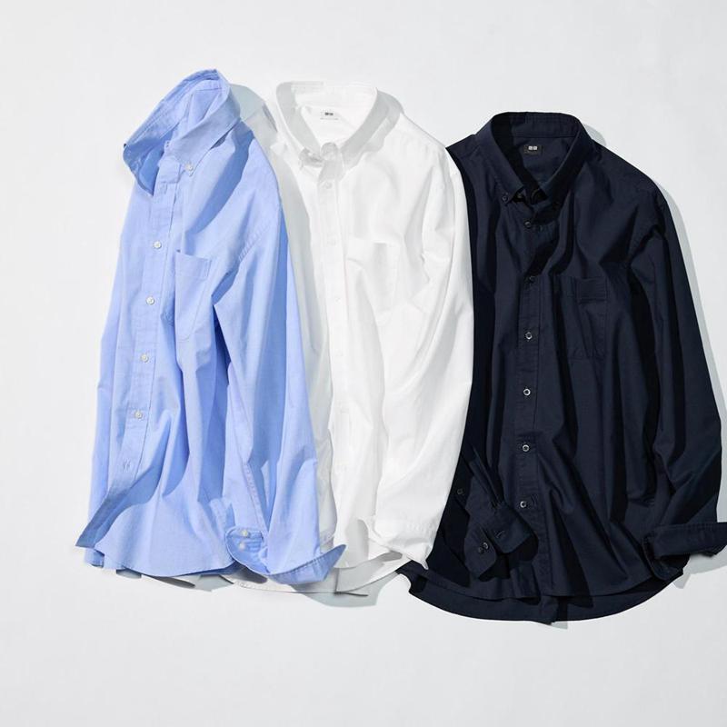 Uniqlo Cotton Broadcloth (Button-Down Collar) Men Shirts Navy  US |  HJQO-75639