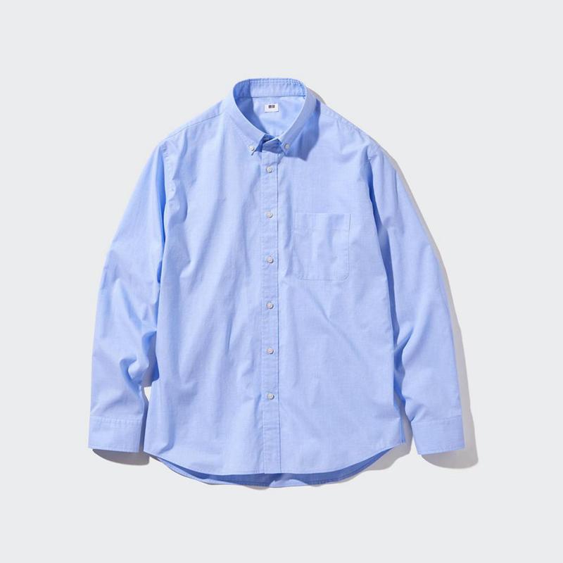 Uniqlo Cotton Broadcloth (Button-Down Collar) Men Shirts Navy  US |  HJQO-75639