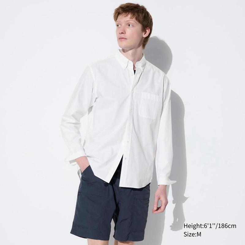 Uniqlo Cotton Broadcloth (Button-Down Collar) Men Shirts White  US |  ADHK-39175