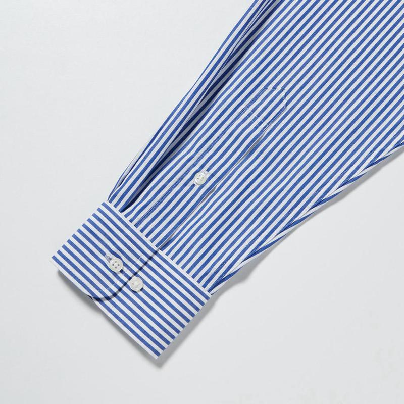 Uniqlo Cotton Broadcloth (Stripe, Button-Down Collar) Men Shirts Blue  US |  IZAH-78394