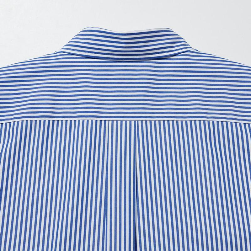 Uniqlo Cotton Broadcloth (Stripe, Button-Down Collar) Men Shirts Blue  US |  IZAH-78394