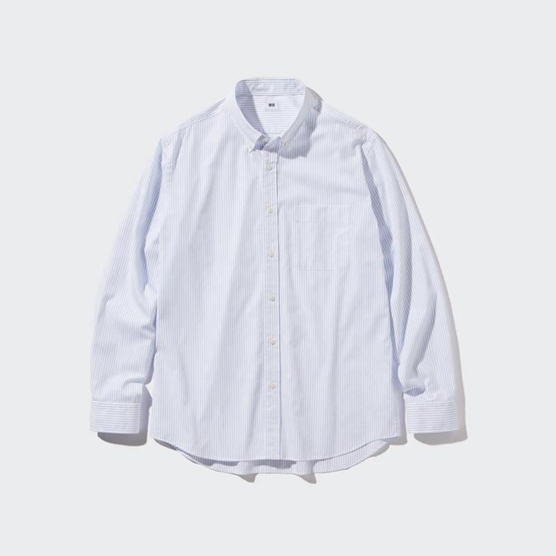 Uniqlo Cotton Broadcloth (Stripe, Button-Down Collar) Men Shirts Blue  US |  TYAI-72419