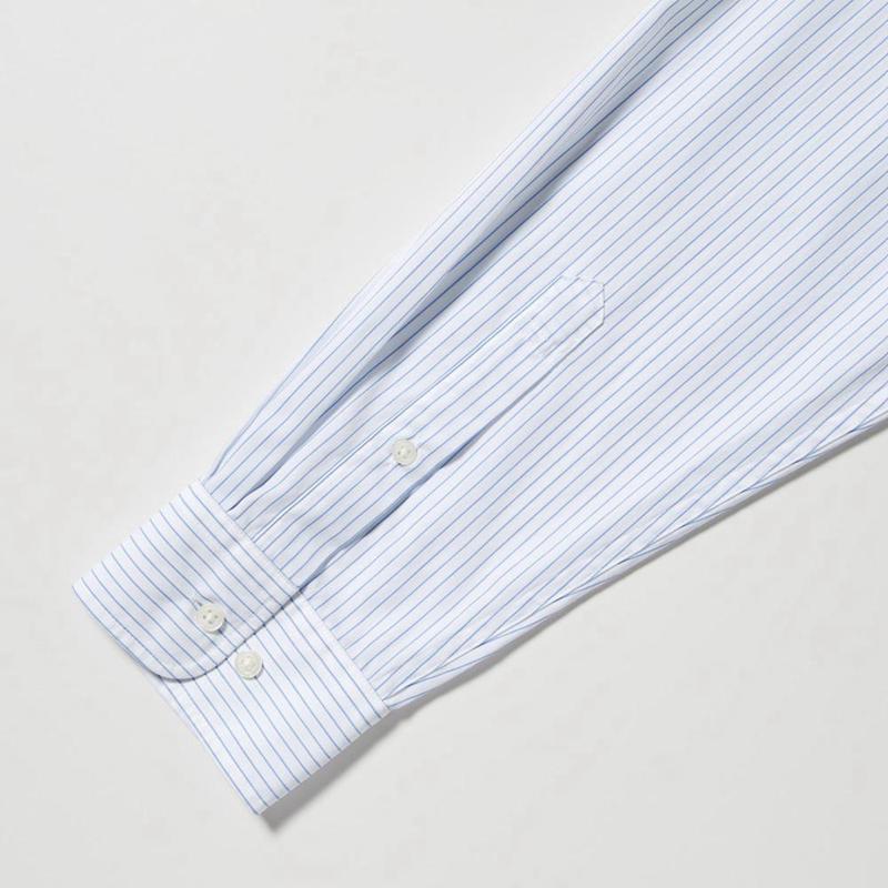 Uniqlo Cotton Broadcloth (Stripe, Button-Down Collar) Men Shirts Blue  US |  TYAI-72419