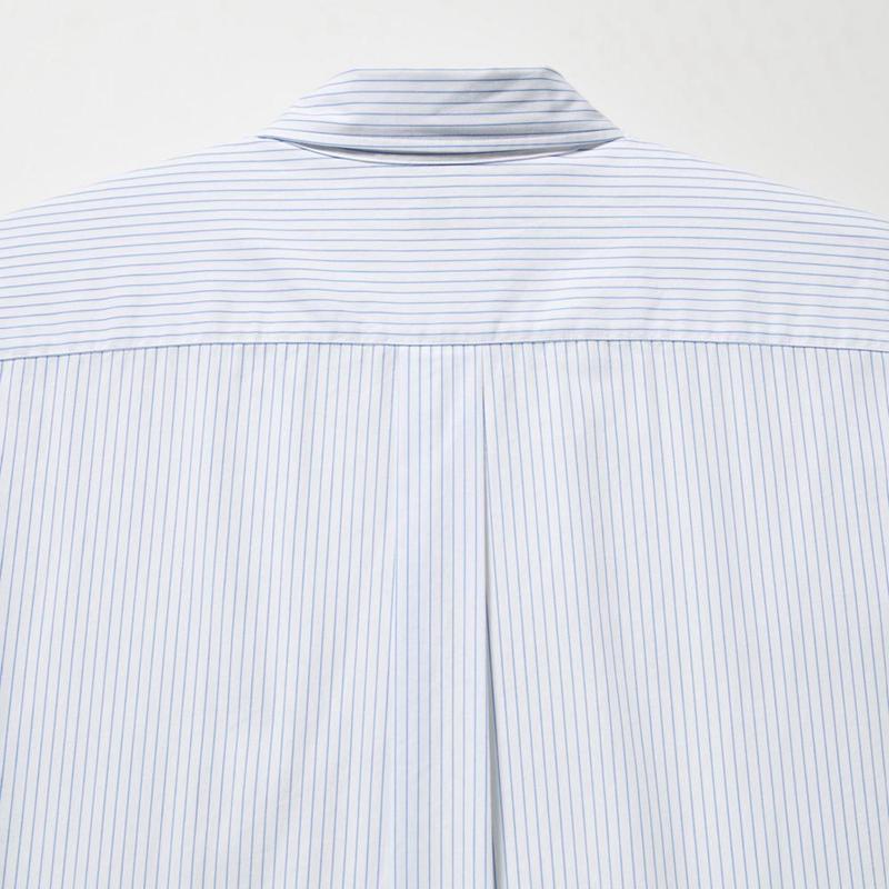 Uniqlo Cotton Broadcloth (Stripe, Button-Down Collar) Men Shirts Blue  US |  TYAI-72419