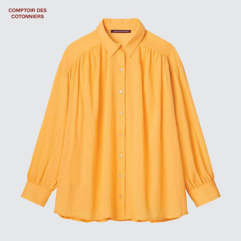 Uniqlo Cotton Crinkle Sheer Women Long Sleeved Shirt Yellow  US |  JSMF-49218