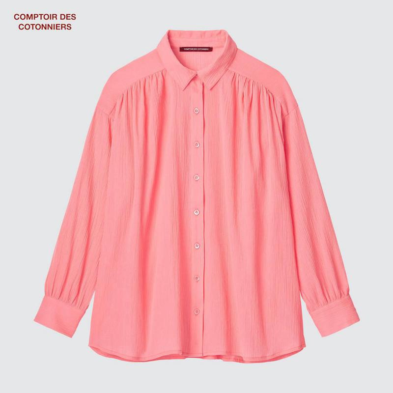 Uniqlo Cotton Crinkle Sheer Women Long Sleeved Shirt Pink  US |  IFKE-37289