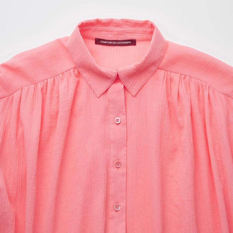 Uniqlo Cotton Crinkle Sheer Women Long Sleeved Shirt Pink  US |  IFKE-37289