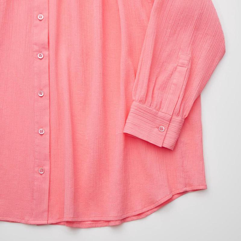 Uniqlo Cotton Crinkle Sheer Women Long Sleeved Shirt Pink  US |  IFKE-37289