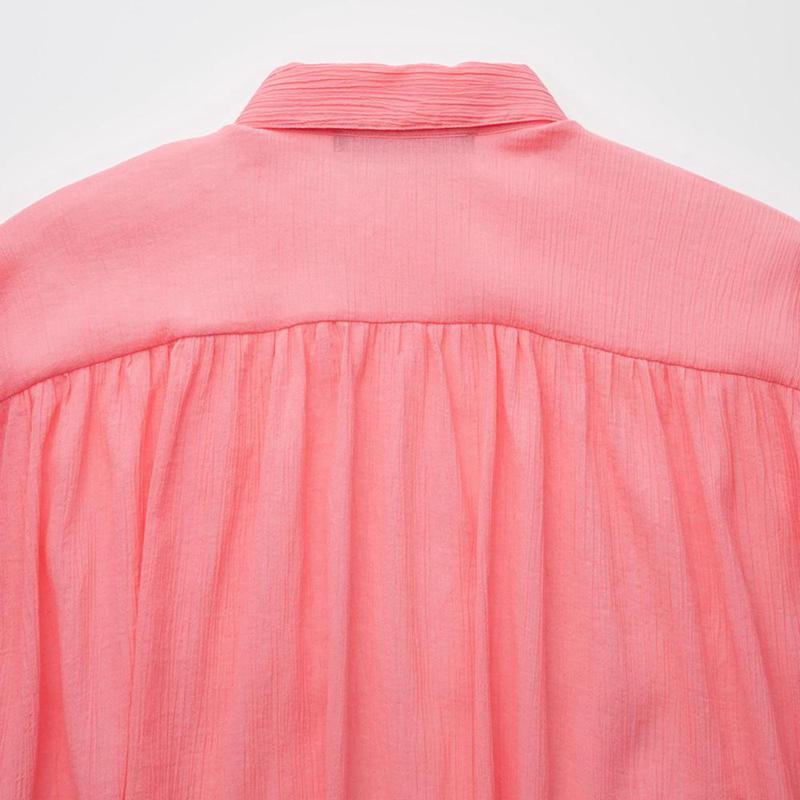 Uniqlo Cotton Crinkle Sheer Women Long Sleeved Shirt Pink  US |  IFKE-37289