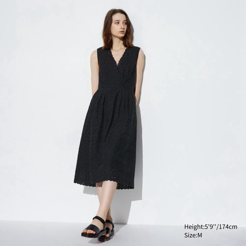 Uniqlo Cotton Embroidered Women Dress Black  US |  UIQS-73021