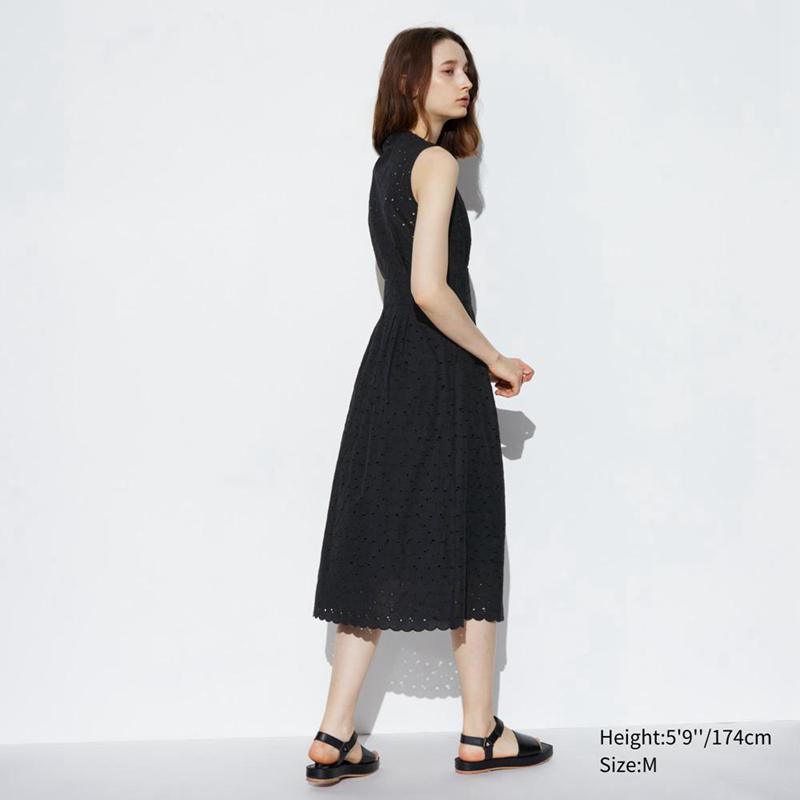 Uniqlo Cotton Embroidered Women Dress Black  US |  UIQS-73021