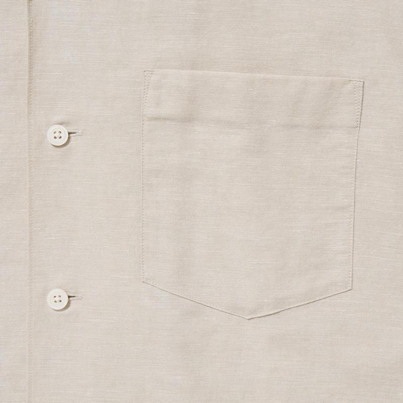 Uniqlo Cotton Linen Blend (Short Sleeve, Open Collar) Men Shirts White  US |  TKIH-06934