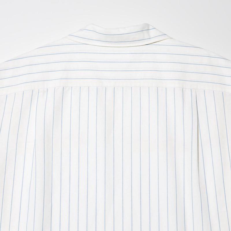 Uniqlo Cotton Linen Blend (Stripe, Short Sleeve, Open Collar) Men Shirts Off White  US |  RPLF-43728