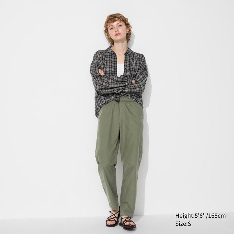 Uniqlo Cotton Relaxed Ankle Women Trousers Olive  US |  WLTY-07598