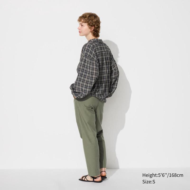 Uniqlo Cotton Relaxed Ankle Women Trousers Olive  US |  YSWV-21908