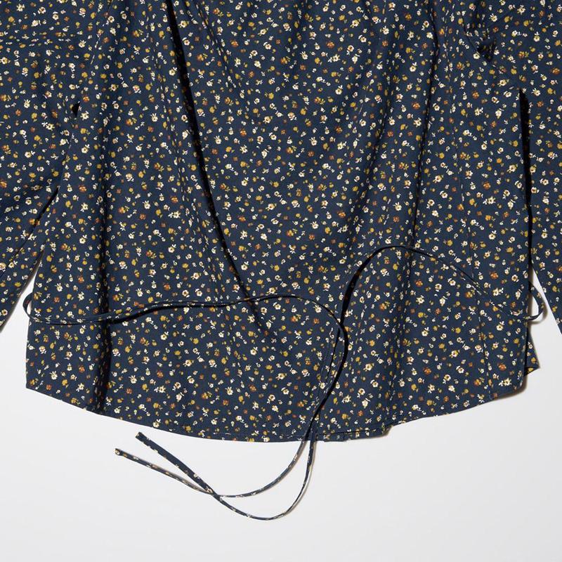 Uniqlo Cotton Square Neck (Print) Women Blouse Navy  US |  MVYR-81795