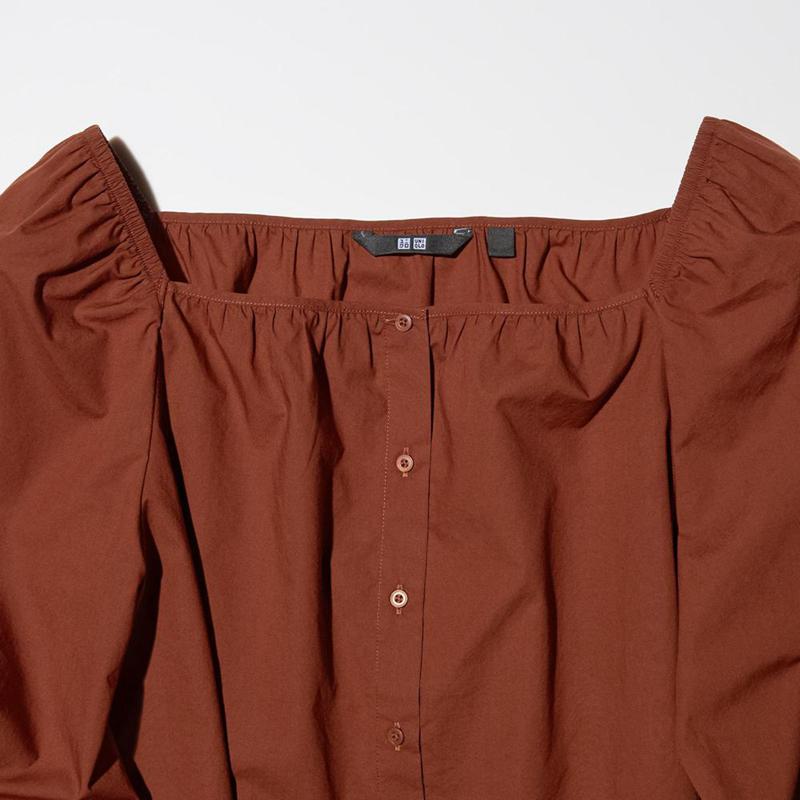 Uniqlo Cotton Square Neck Women Blouse Brown  US |  LZNQ-54396