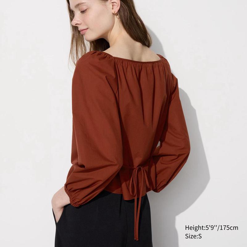 Uniqlo Cotton Square Neck Women Blouse Brown  US |  IGWE-02859