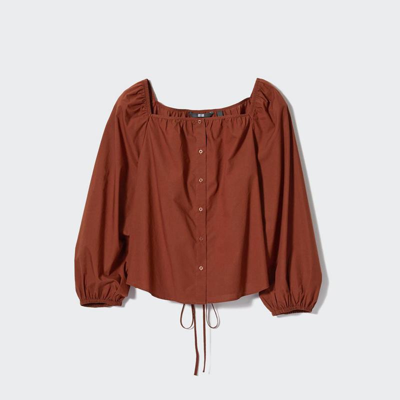 Uniqlo Cotton Square Neck Women Blouse Brown  US |  DHCU-53427