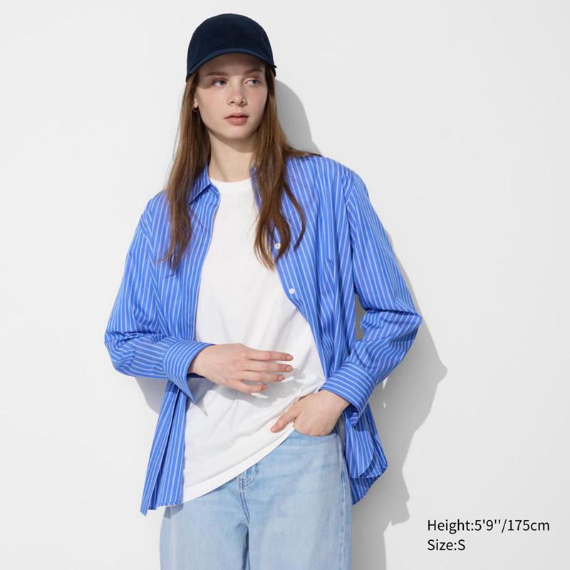 Uniqlo Cotton (Stripe) Women Shirts Blue  US |  CYZJ-48530