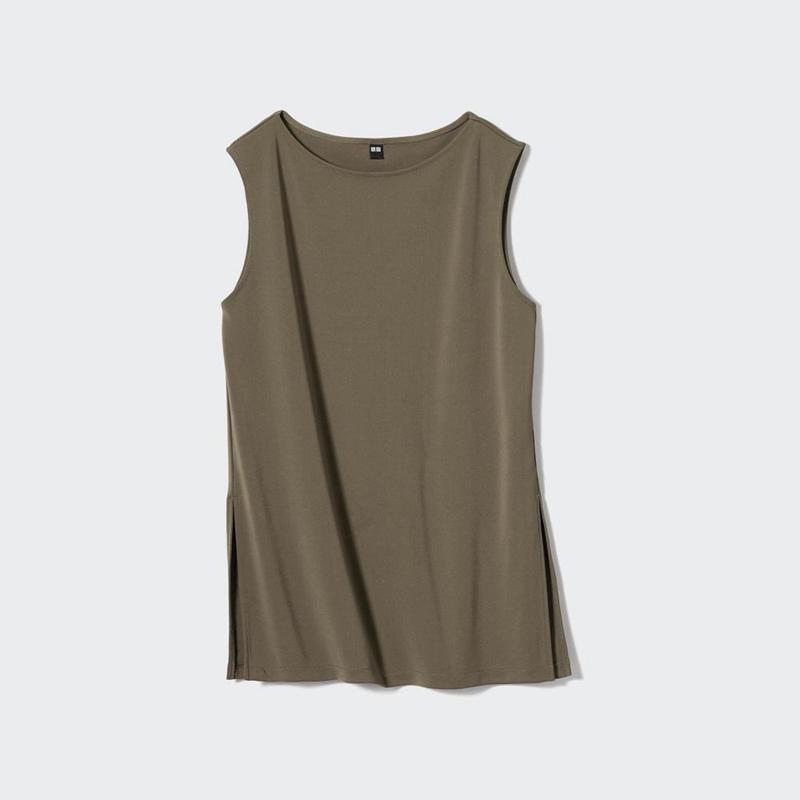 Uniqlo Crepe Jersey Sleeveless Women T-Shirts Natural  US |  XCYE-56142