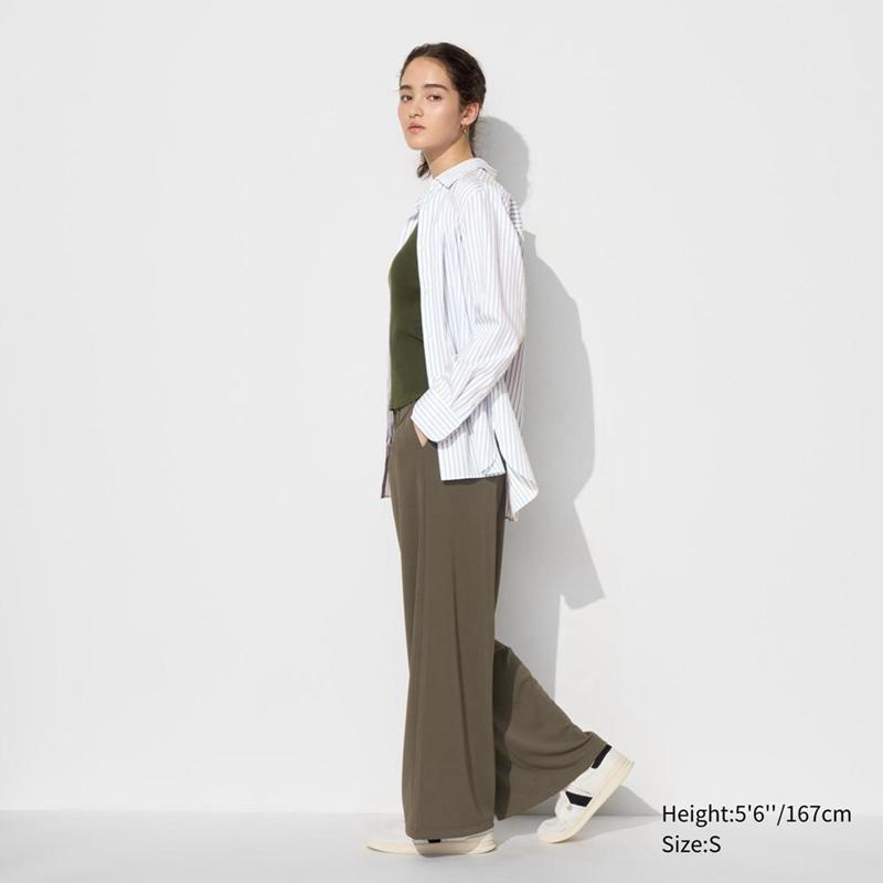 Uniqlo Crepe Jersey Straight Women Trousers Olive  US |  MLYQ-96705