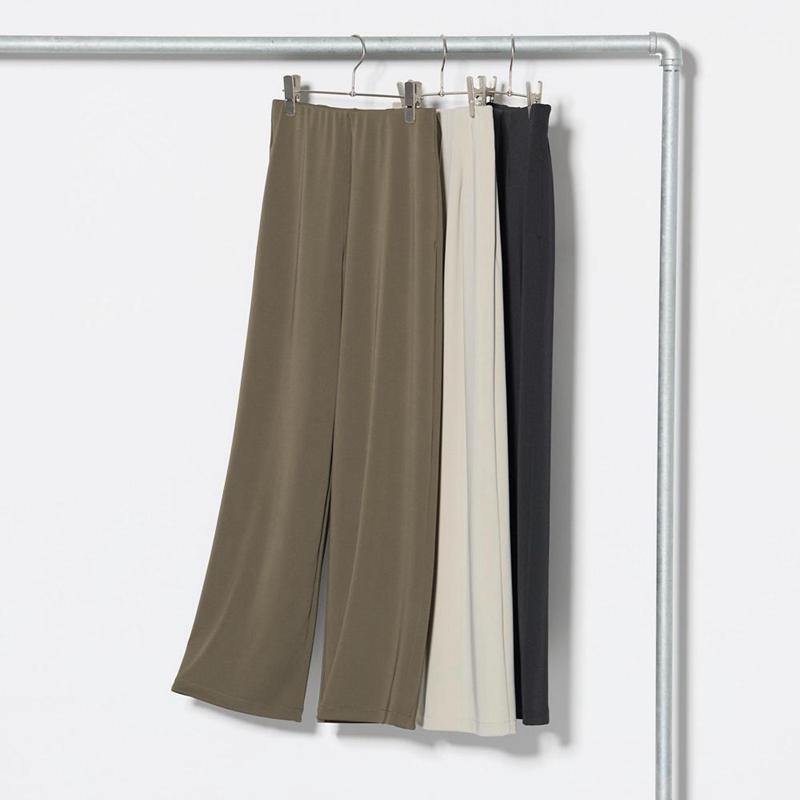 Uniqlo Crepe Jersey Straight Women Trousers Olive  US |  MLYQ-96705