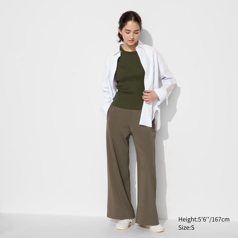 Uniqlo Crepe Jersey Straight Women Trousers Olive  US |  MLYQ-96705