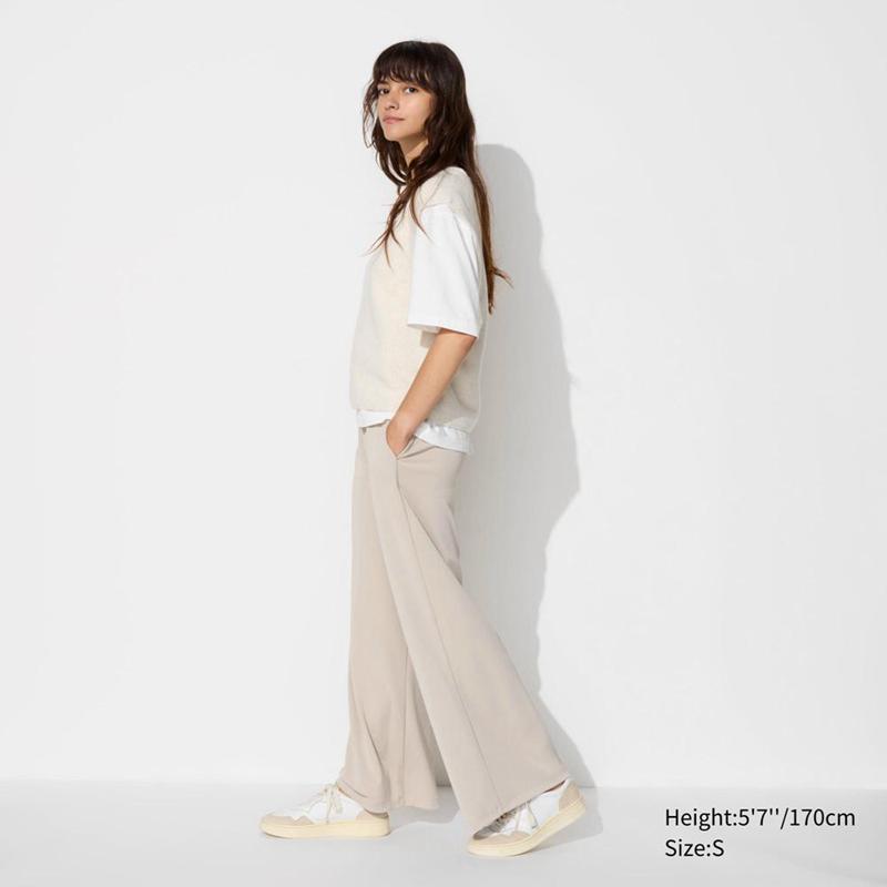 Uniqlo Crepe Jersey Straight Women Trousers Natural  US |  ETNS-07418