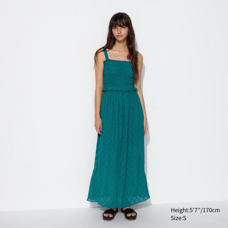 Uniqlo Crepe Strap Long Women Dress Black  US |  WMQU-34290