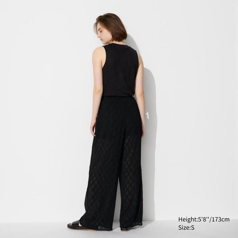 Uniqlo Crepe Wide Women Trousers Black  US |  PNGW-53829