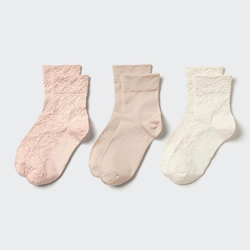 Uniqlo (Crew, 3 Pairs) Women Socks Tights Pink  US |  OMSX-86397