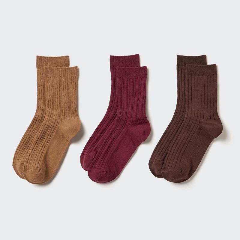 Uniqlo (Crew Cable, 3 Pairs) Women Socks Tights Brown  US |  QDNO-74189