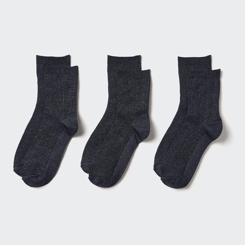 Uniqlo (Crew, Glitter, 3 Pairs) Women Socks Tights Black  US |  CQDT-26739