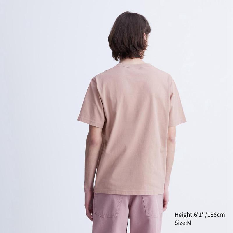 Uniqlo Crew Neck Short Sleeved Men T-Shirt Pink  US |  JKRG-81673