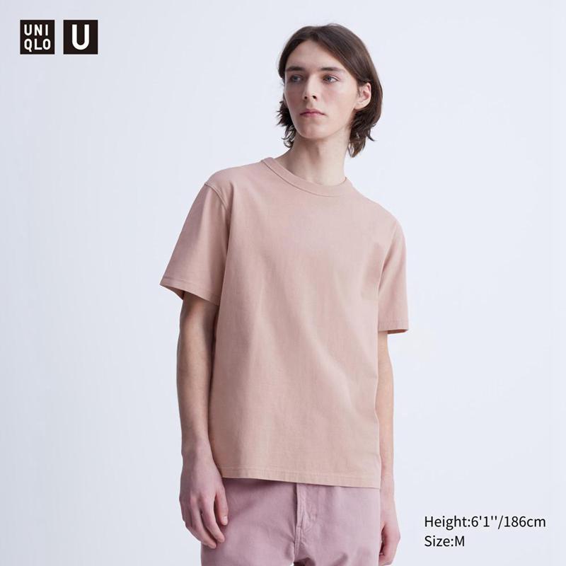 Uniqlo Crew Neck Short Sleeved Men T-Shirt Pink  US |  JKRG-81673