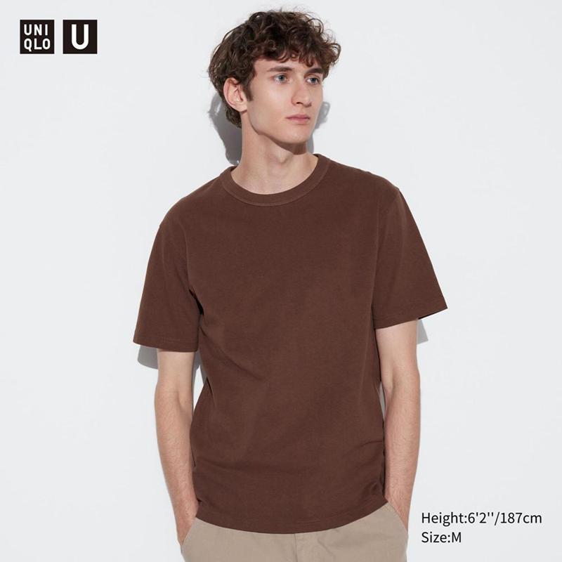 Uniqlo Crew Neck Short Sleeved Men T-Shirt Brown  US |  MPYR-04728