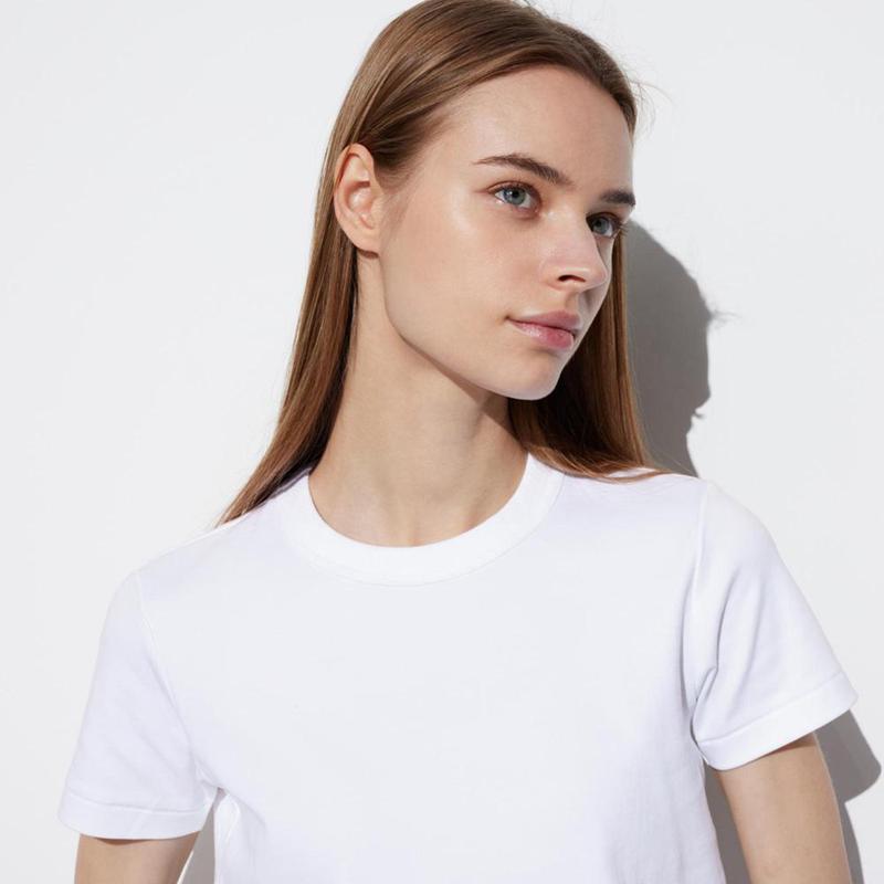 Uniqlo Crew Neck Short Sleeved Women T-Shirts Beige  US |  OMEV-68901